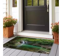 Alfombra Salon Sin Peluche Cascada del Valle Fresco Cocina Lavable Antideslizante,Alfombra Pasillo de Pasillo Larga,Dormitorio 60x180 cm Largo Fina Alfombras Verde