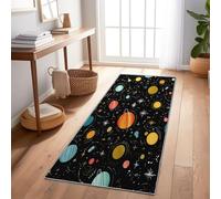 Alfombra Salon Sin Peluche Dibujos Animados Planetas Espacio Cocina Lavable Antideslizante,Alfombra Pasillo de Pasillo Larga,Dormitorio 60x240 cm Largo Fina Alfombras Negro