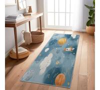 Alfombra Salon Sin Peluche Ilustraciones Dibujadas a Mano de Planetas Cocina Lavable Antideslizante,Alfombra Pasillo de Pasillo Larga,Dormitorio 80x200 cm Largo Fina Alfombras Azul