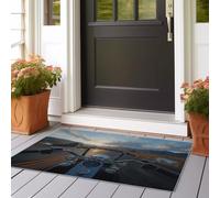 Alfombra Salon Sin Peluche Impresionismo Motocicletas Carreteras Cocina Lavable Antideslizante,Alfombra Pasillo de Pasillo Larga,Dormitorio 60x210 cm Largo Fina Alfombras Azul