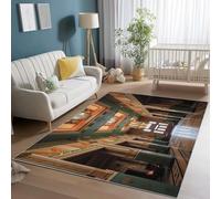 Alfombra Salon Verde Marrón Claro, Retro Arquitectura Cine Estampado Alfombra, Lavable Suave Antideslizante Pelo Corto 160 x 230 cm Alfombras para Salón Dormitorio Comedor