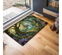 Alfombra Selva Tropical Fantástica de Pelo Corto, 90x150cm Felpudo Entrada Casa Plantas Mágicas De Cascada Antideslizante Lavables en Lavadora Tapetes para Habitacion Comedor Dormitorio, Verde Musgo