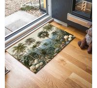 Alfombra Selva Tropical Retro de Pelo Corto, 60x90cm Felpudo Entrada Casa Palmeras Flores Ave Paraíso Antideslizante Lavables en Lavadora Tapetes para Habitacion Comedor Dormitorio, Verde Esmeralda