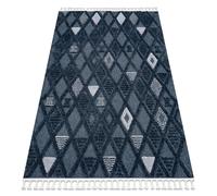 Alfombra SEVILLA Y499B conducción diamantes azul Franjas Bereber Marroquí Shaggy 80x150 cm