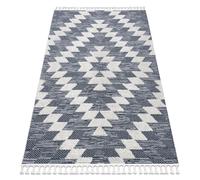 Alfombra SEVILLA Z250A diamantes azul / gris Franjas Bereber Marroquí Shaggy 80x150 cm