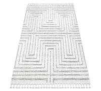 Alfombra SEVILLA Z788A laberinto griego blanco / gris Franjas Bereber Marroquí Shaggy 120x170 cm