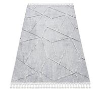 Alfombra SEVILLA Z791C mosaico gris / blanco Franjas Bereber Marroquí Shaggy 200x290 cm