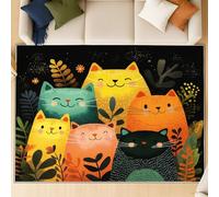 Alfombra Shagg de Pelo Corto para Salón - Suave, de Fácil Cuidado y de Pelo Bajo, con Diseño Infantil Enérgico Dibujos Animados,Patrón Multicolor en Negro 120 x 170 cm