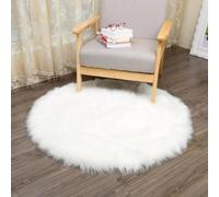 Alfombra sintética suave redonda para dormitorio, sofá, silla, escritorio, uso adecuado para varios tipos de suelo, incluyendo madera, azulejos y lino, proporciona calidez (blanco, 30 cm)