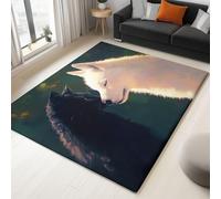 Alfombra Suave - Alfombras Salon habitación Infantil Lavables, Comedor, Cocina, Habitación - Fantasía Animales Lobos Blancos Y Negros, Fácil de Cuidar - Alfombra Rectangular 120 x 160 cm, Verde