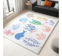 Alfombra Suave - Alfombras Salon habitación Infantil Lavables, Comedor, Habitación - Dibujos Animados Océano Ballena Cangrejo Planta, Fácil de Cuidar - Alfombra Rectangular 160 x 230 cm, Blanco