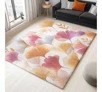 Alfombra Suave - Alfombras Salon habitación Infantil Lavables, Comedor, Habitación - Hojas De Ginkgo Modernas Lindas Y Dibujadas A Mano, Fácil de Cuidar - Alfombra Rectangular 100 x 150 cm, Blanco