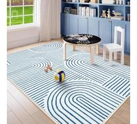 Alfombra suave antideslizante de 70 x 140 cm, lavable, moderna, para decoración del hogar, color azul y beige, elegante alfombra para sala de estar, cómoda alfombra de dormitorio