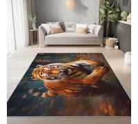 Alfombra Suave y Duradera 120 x 180 cm, Antideslizante Bosque Dinámico Poder Animales Tigres Alfombra Impresa - Franela de Fácil Cuidado Adecuado para Sala de Estar Dormitorio Color Naranja
