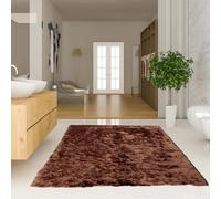 Alfombra suave y lanuda de 160 x 240 cm, lavable, de pelo largo, para dormitorio, sala de estar, decoración del hogar, poliéster duradero, color marrón, diseño acogedor y elegante