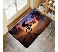 Alfombra Suaves Absorbentes 60x120cm Felpudos Entrada casa Silueta A Contraluz Crepuscular Antideslizante Lavable Alfombril Jinetes Hacen Gala Sus Habilidades Antifatiga con Base de Goma, Naranja