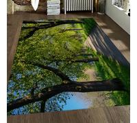 Alfombra temática de Naturaleza Grandes árboles Verdes Camino campestre Casa de Campo Moqueta Moderna de Pelo bajo para Entrada Salón Dormitorio Lavable en Lavadora 150x210cm