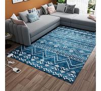 Alfombra térmica azul de estilo marroquí, alfombra grande geométrica con calefacción por infrarrojos, impermeable, temporizador, temperatura ajustable, antideslizante