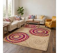 Alfombra trenzada de yute de 12 x 15 kilim, alfombra de tejido plano grueso de 0.28 pulgadas, alfombra chindi geométrica roja para sala de estar, habitación de los niños, zona de alto tráfico