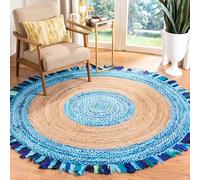 Alfombra trenzada de yute de 5 x 5 pies, redonda, hecha a mano, bohemia, gruesa, 0.27 pulgadas, color azul cielo, para sala de estar, dormitorio, decoración del hogar, alfombra de área de alto tráfico