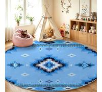 Alfombra Tribu étnica azul de 200 cm, lavable a máquina y antideslizante, ideal para zonas de alto paso, alfombra de pelo corto geometría simétrica, ondas rombos para salón comedor