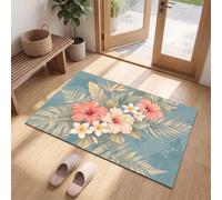 Alfombra Vacaciones Tropicales Antideslizante Lavable en Lavadora, 40x60cm | Felpudo de Entrada Frangipani Vintage Monstera Deliciosa con Microfibras Absorbentes para Perro, Entrada, Puerta y Pasillo