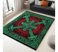 Alfombra vikingo Rune con lazo celta, borde verde, alfombra corta suave, antideslizante, lavable, para el hogar, salón, restaurante, dormitorio, cocina, dormitorio de juego (80 × 150 cm)