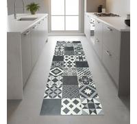 Alfombra Vinílica Antideslizante con Reverso PVC - Diseño Geométrico Blanco y Negro - Fácil de Limpiar- Cocina- Baño- (Amadora 60x160 cm)