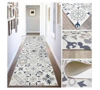 Alfombra Vinílica hidráulica de Baldosas Realistas, para Salón, para Pasillo, Cocina y moqueta a Medida, de Color Beige con Tonos Azules, OROS y Naranjas, (80X340 cm) Tadi & Imperio1979