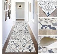 Alfombra Vinílica hidráulica de Baldosas Realistas, para Salón, para Pasillo, para Cocina y moqueta a Medida, de Color beig con Tonos zules, OROS y Naranjas.