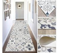 Alfombra Vinílica hidráulica de Baldosas Realistas, para Salón, para Pasillo, para Cocina y moqueta a Medida, de Color beig con Tonos zules, OROS y Naranjas.