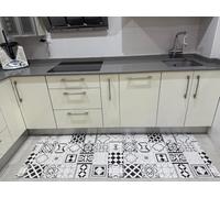 Alfombra Vinílica Vedra Cocina y Exterior - Diseño Geométrico Baldosa Gris - Alfombra PVC Antideslizante para Terraza y Jardín - Resistente (65x100cm)