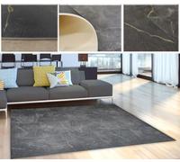 Alfombra Vinilo Gris Antracita Dibujo marmol veteado para Cocina, Alfombra Vinilo para salón, Alfombra Oficina antidelizante con Detalles Oro.