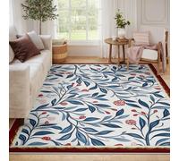 Alfombra Vintage 60x120 para el salón tapete Grandes y Lavables de Hoja Azul Marino Tradicionales Granja Dormitorio Hojas Oscuro Bayas Rojas moqueta Acento Suelo Interior decoración Oficina casa