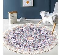Alfombra vintage bohemia de algodón con estampado de mandala,lavable,tejida a mano,bohemia,redonda,con borlas,para dormitorio,pasillo,salón,mesa de café,felpudo,lavable a máquina,60 cm,flores #5