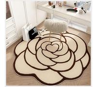Alfombra vintage con forma de flor Camelia para sala de estar, baño, entrada, beige y negro, 80 x 80 cm, elegante decoración del hogar, diseño antideslizante