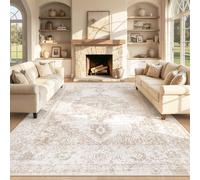 Alfombra vintage de 8 x 10 pies, grande, lavable, para interiores, de pelo bajo, envejecida, para sala de estar, dormitorio, cocina, mesa de comedor, oficina en casa (beige, 8 x 10 pies)