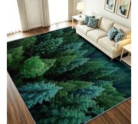 Alfombra vintage de 90 x 150 cm, suave, antideslizante, lavable, de pelo bajo, para dormitorio, decoración de oficina, bosque, pinos, bosques, árboles, color verde