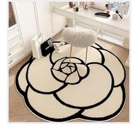 Alfombra vintage de camelia floral de 80 x 80 cm, alfombra con forma de flor para sala de estar, baño, entrada, elegante, beige y negro, decoración del hogar, suave, duradera, diseño antideslizante