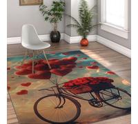 Alfombra vintage para bicicletas 180x270cm Diseño romántico de globo rosa roja fina y fácil cuidar Esterilla lavable Patrón floral en forma corazón grande hermosa salón Habitación invitados Hogar