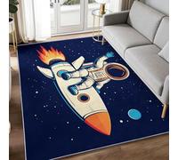 Alfombra vintage para sala de estar, 100 x 160 cm, para dormitorio, lavable a máquina, antideslizante, diseño de astronauta, cohete y estrellas, alfombra de pelo bajo, alfombra negra para niños y