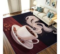 Alfombra vintage para sala de estar, 140 x 200 cm, pelo corto, resistente a las manchas, lana sintética, taza de café, alfombra de arte latte, lavable, antideslizante, no desprende pelusa, para