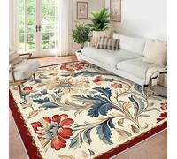 Alfombra William 100x150 Morris tapete Lavables roja Azul Floral para salón Dormitorio Habitación de la guardería Sala Juegos Comedor Decorativa Pelo bajo Suave