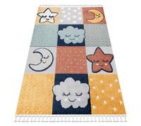 Alfombra YOYO GD52 gris / amarillo - Estrellas nubes patchwork para niños estructural sensorial Flecos 80x150 cm