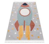 Alfombra YOYO GD55 gris / azul - Estrellas Cohete para niños estructural sensorial Flecos 200x290 cm