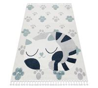 Alfombra YOYO GD59 blanco / gris - Gatito para niños estructural sensorial Flecos 200x290 cm