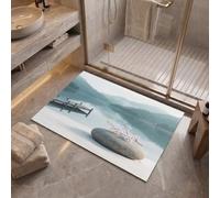Alfombra Zen Japonés Antideslizante Lavable en Lavadora, 60x90cm | Felpudo de Entrada Lago De Los Cerezos En Flor Guijarros con Microfibras Suaves Absorbentes para Perro, Entrada, Puerta y Pasillo