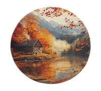 Alfombra Zona Redonda Bosque Otoño, cabaña Junto al Lago, Alfombra Lavable, Suave Antideslizante Pelo bajo, alfombras Granja para salón, Dormitorio, Comedor, decoración Oficina en casa 80x80cm
