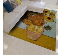 Alfombras 100x150 Alfombras Lavables máquina salón Dormitorio Pelo bajo Vibrantes Girasoles Pintura clásica óleo Alfombra Grande no Mueve Respaldo Antideslizante Comedor Azul Aguamarina Amarillo