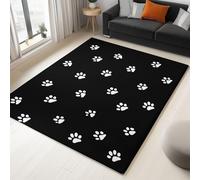 Alfombras Adolescente Niño Habitacion diseño Antideslizante Extrasuave - Moderna Alfombra Dormitorio Alfombra Cocina Tapete Sala Huellas Patitas Cachorro Lindas Dibujos Animados 100 x 150 cm, Negro